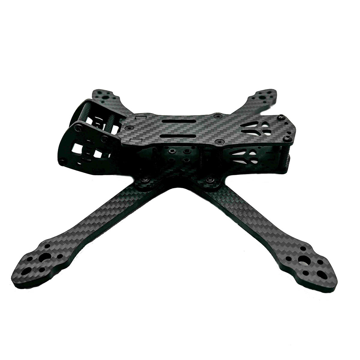 Side view of the ILLmatic 5" freestyle FPV frame, showing the durable T700 carbon arms and minimalist structure. Great beginner frame at a value price point — a solid alternative to Syncmode, TANQ, and Apex frames.