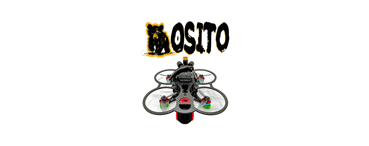 Osito FPV drone frame with prop guards, designed for cinematic freestyle flying; inspired by OsoFPV and comparable to Itsy Spydr, AOS Cine20, and BetaFPV's Pavo 20 Pro shown fully built with DJI O4 setup.