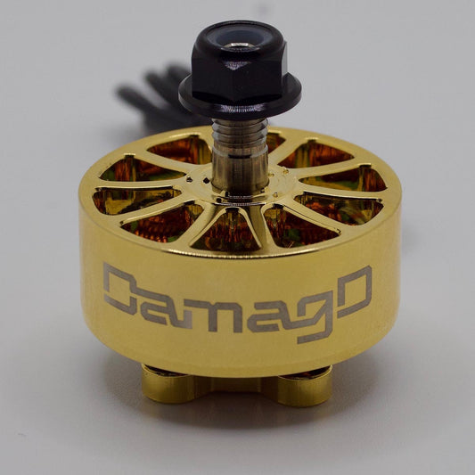 DamagD The Gold Standard 2306.5 1750KV 24K brushless motor designed for 5-inch freestyle FPV drones, combining high torque performance with a premium gold finish; made by RCINPOWER.