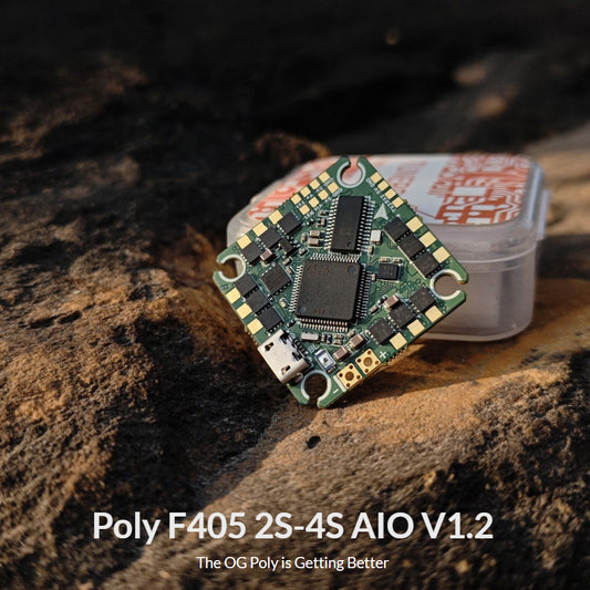 Lightweight TuneRC Poly F405 AIO with BLHeli_S ESC and 5V BEC, perfect for cinewhoops and micro freestyle drones.